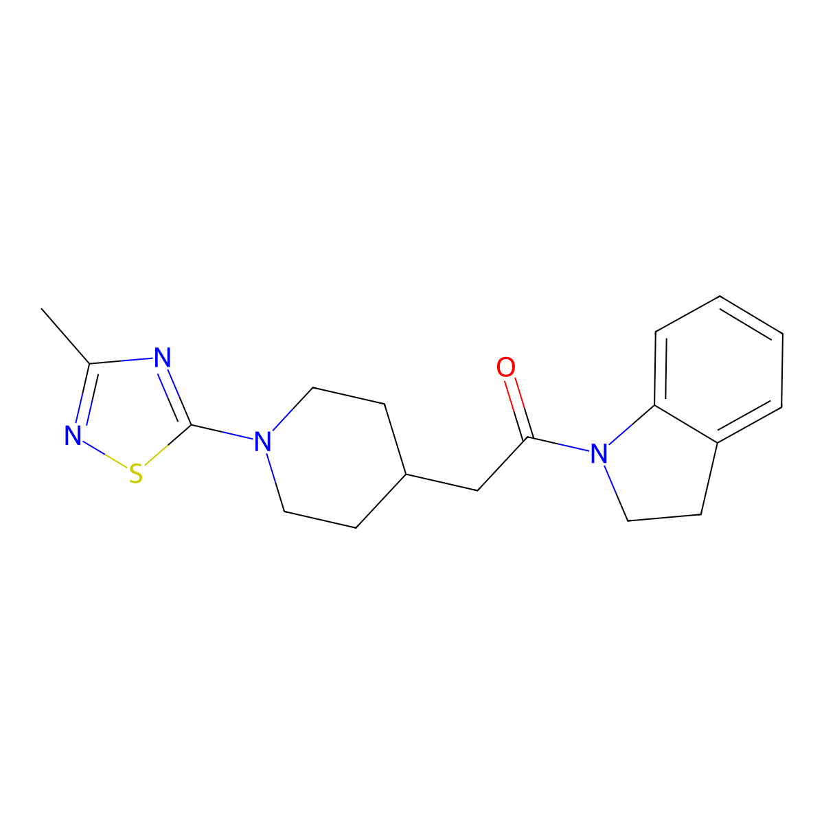 1-(2,3-dihydro-1H-indol-1-yl)-2-[1-(3-methyl-1,2,4-thiadiazol-5-yl)piperidin-4-yl]ethan-1-one molecular structure, CAS 3054415-33-4