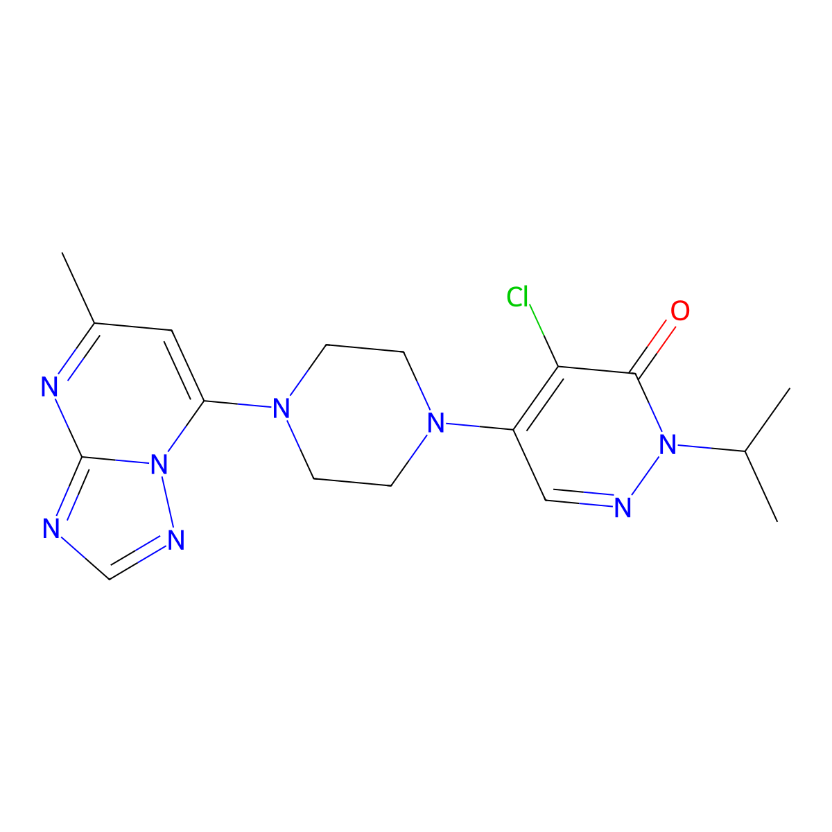 4-Chloro-5-(4-{5-methyl-[1,2,4]triazolo[1,5-a]pyrimidin-7-yl}piperazin-1-yl)-2-(propan-2-yl)-2,3-dihydropyridazin-3-one molecular structure, CAS 3054415-35-6