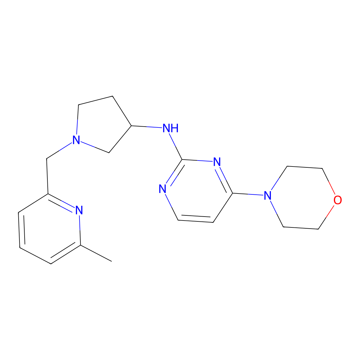 N-{1-[(6-methylpyridin-2-yl)methyl]pyrrolidin-3-yl}-4-(morpholin-4-yl)pyrimidin-2-amine molecular structure, CAS 3054415-38-9