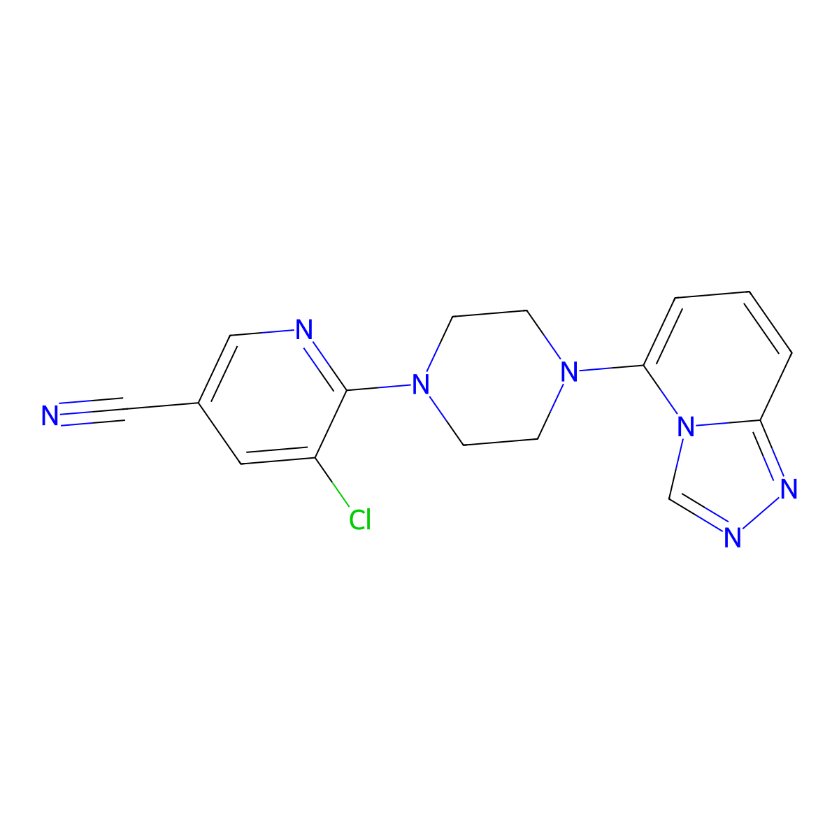 5-Chloro-6-(4-{[1,2,4]triazolo[4,3-a]pyridin-5-yl}piperazin-1-yl)pyridine-3-carbonitrile molecular structure, CAS 3054415-40-3