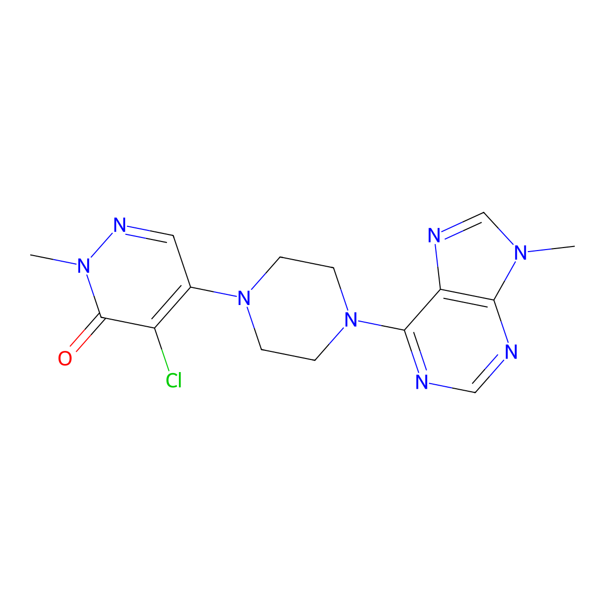 4-chloro-2-methyl-5-[4-(9-methyl-9H-purin-6-yl)piperazin-1-yl]-2,3-dihydropyridazin-3-one molecular structure, CAS 3054415-44-7