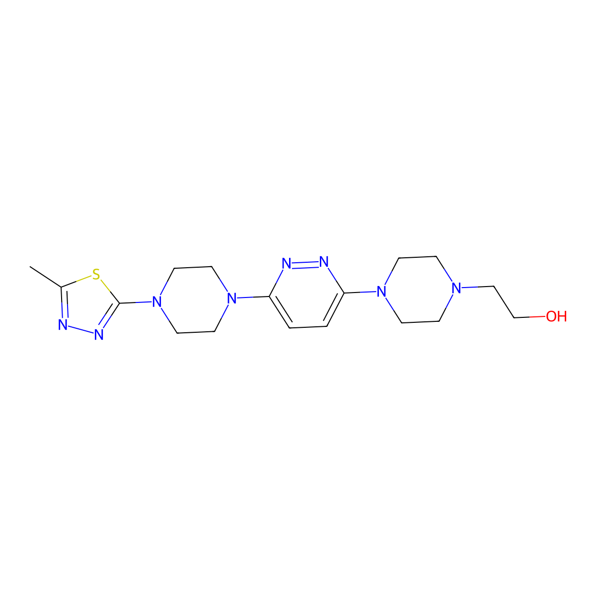 2-(4-{6-[4-(5-Methyl-1,3,4-thiadiazol-2-yl)piperazin-1-yl]pyridazin-3-yl}piperazin-1-yl)ethan-1-ol molecular structure, CAS 3054415-48-1