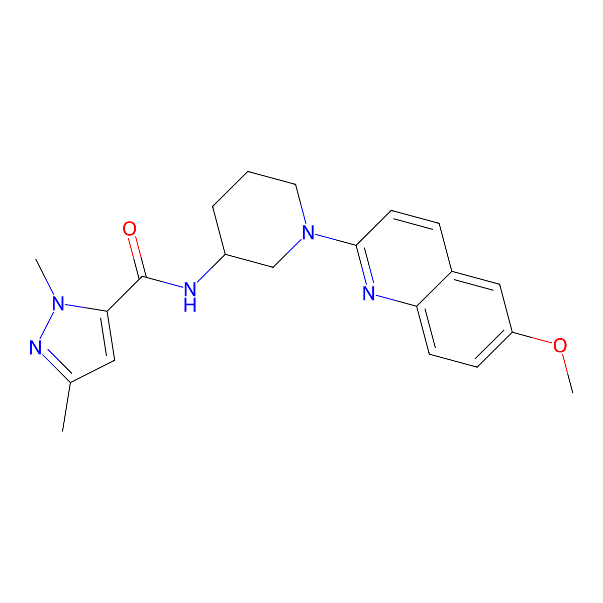 N-[1-(6-methoxyquinolin-2-yl)piperidin-3-yl]-1,3-dimethyl-1H-pyrazole-5-carboxamide molecular structure, CAS 3054415-52-7