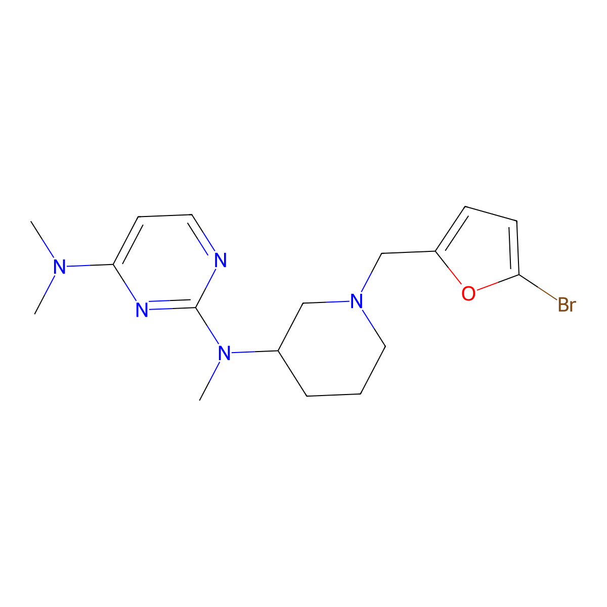 N2-{1-[(5-bromofuran-2-yl)methyl]piperidin-3-yl}-N2,N4,N4-trimethylpyrimidine-2,4-diamine molecular structure, CAS 3054415-53-8
