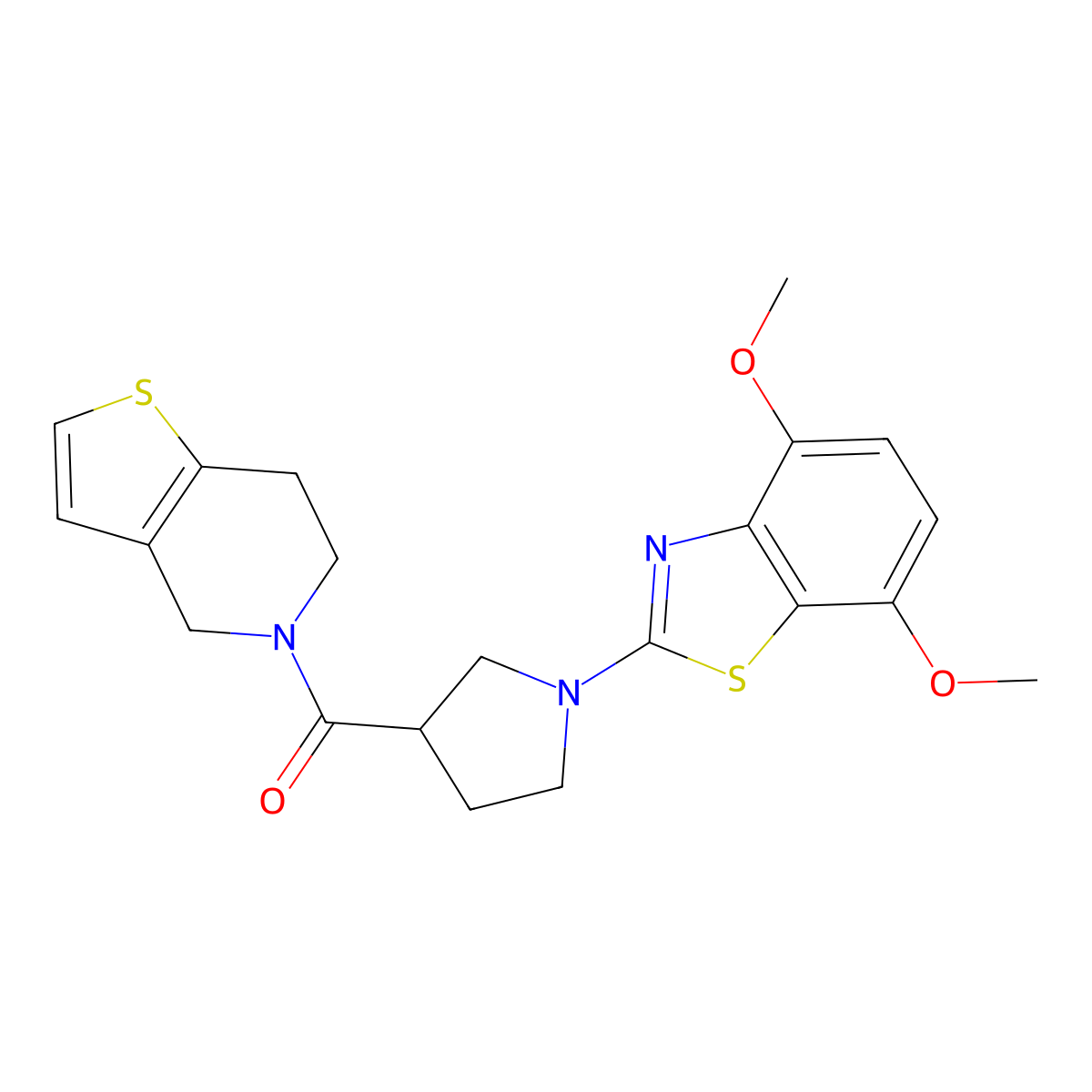 4,7-dimethoxy-2-(3-{4H,5H,6H,7H-thieno[3,2-c]pyridine-5-carbonyl}pyrrolidin-1-yl)-1,3-benzothiazole molecular structure, CAS 3054415-54-9