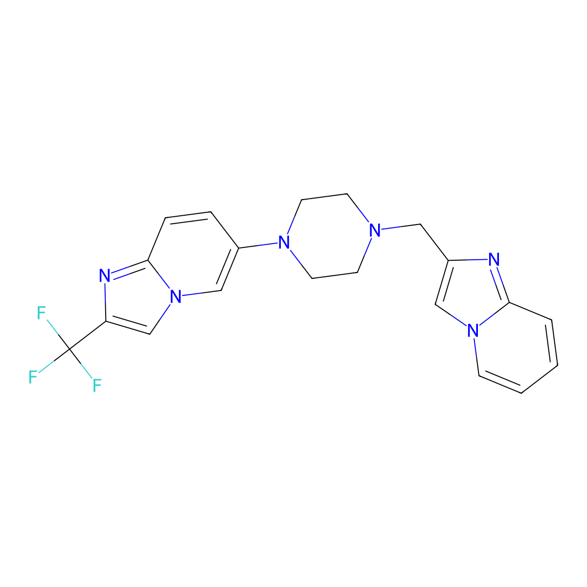 1-({Imidazo[1,2-a]pyridin-2-yl}methyl)-4-[2-(trifluoromethyl)imidazo[1,2-a]pyridin-6-yl]piperazine molecular structure, CAS 3054415-56-1