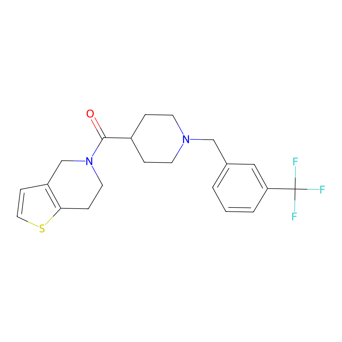 4-{4H,5H,6H,7H-thieno[3,2-c]pyridine-5-carbonyl}-1-{[3-(trifluoromethyl)phenyl]methyl}piperidine molecular structure, CAS 3054415-58-3