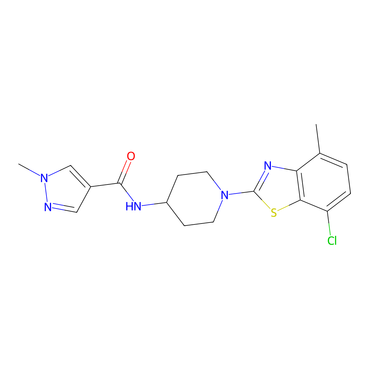 N-[1-(7-chloro-4-methyl-1,3-benzothiazol-2-yl)piperidin-4-yl]-1-methyl-1H-pyrazole-4-carboxamide molecular structure, CAS 3054415-59-4