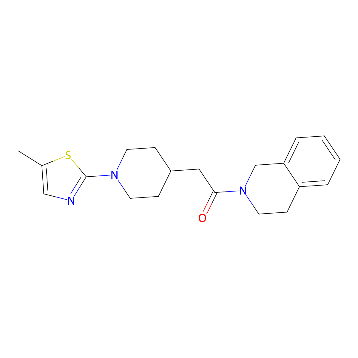 2-[1-(5-Methyl-1,3-thiazol-2-yl)piperidin-4-yl]-1-(1,2,3,4-tetrahydroisoquinolin-2-yl)ethan-1-one molecular structure, CAS 3054415-65-2