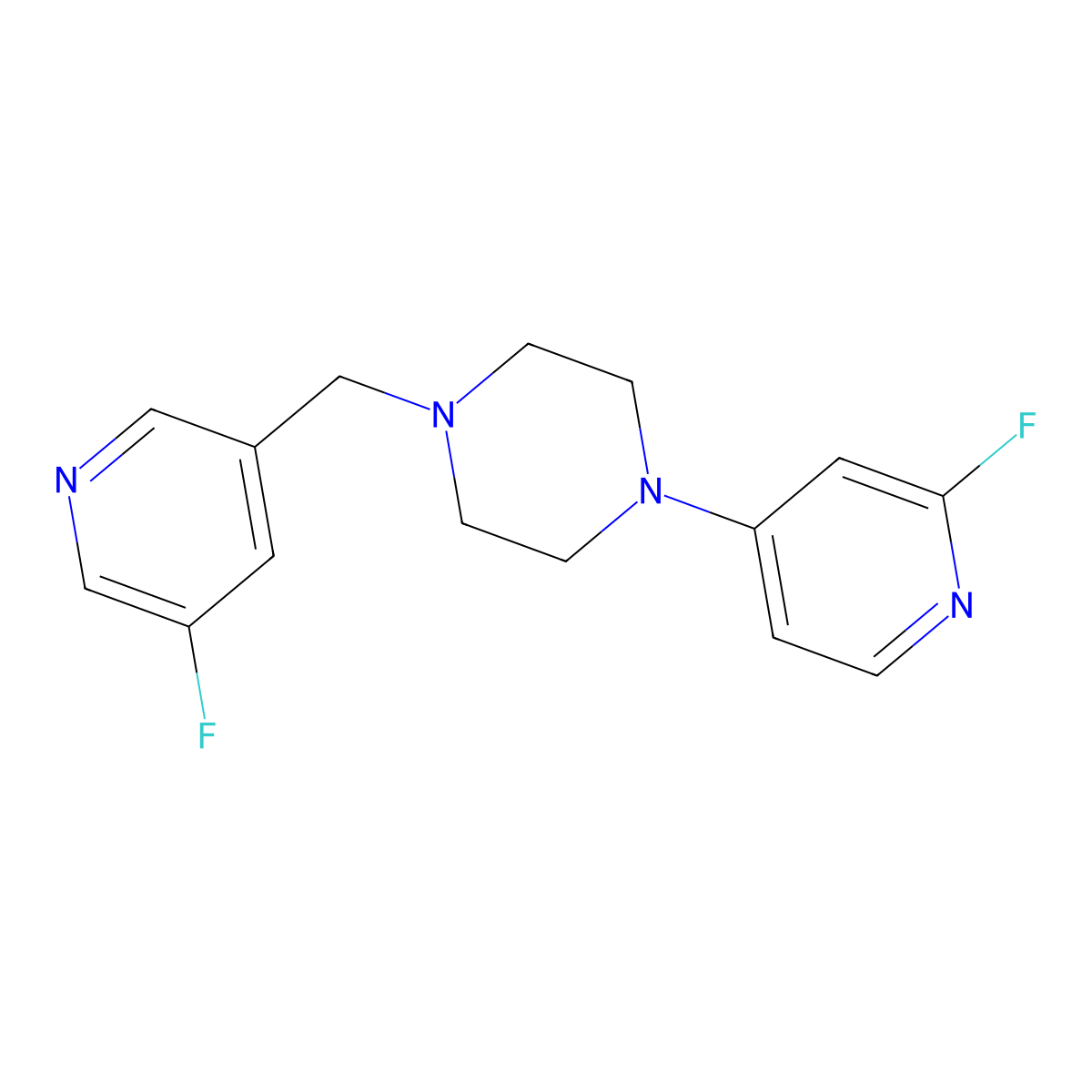 1-[(5-Fluoropyridin-3-yl)methyl]-4-(2-fluoropyridin-4-yl)piperazine molecular structure, CAS 3054415-69-6