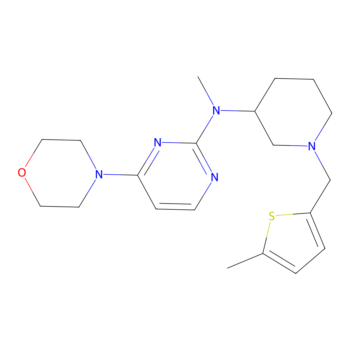 N-methyl-N-{1-[(5-methylthiophen-2-yl)methyl]piperidin-3-yl}-4-(morpholin-4-yl)pyrimidin-2-amine molecular structure, CAS 3054415-70-9