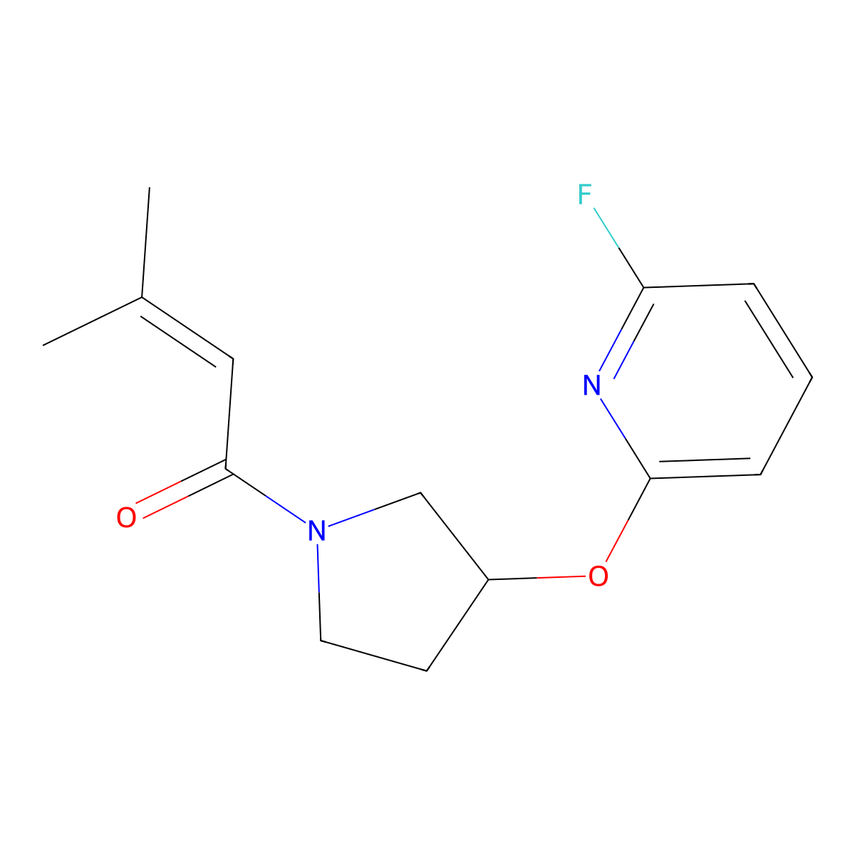 1-{3-[(6-Fluoropyridin-2-yl)oxy]pyrrolidin-1-yl}-3-methylbut-2-en-1-one molecular structure, CAS 3054415-73-2