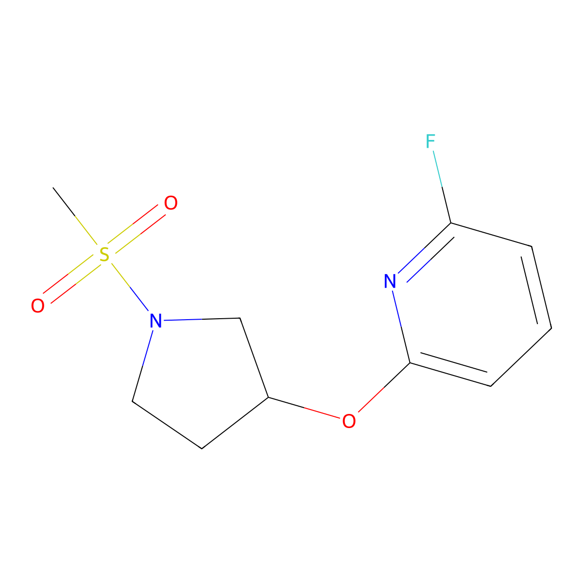 2-Fluoro-6-[(1-methanesulfonylpyrrolidin-3-yl)oxy]pyridine molecular structure, CAS 3054415-74-3