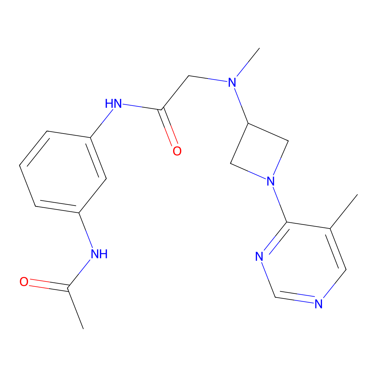 N-(3-acetamidophenyl)-2-{methyl[1-(5-methylpyrimidin-4-yl)azetidin-3-yl]amino}acetamide molecular structure, CAS 3054415-76-5