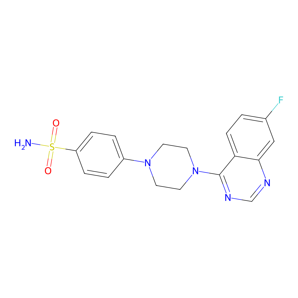 4-[4-(7-Fluoroquinazolin-4-yl)piperazin-1-yl]benzene-1-sulfonamide molecular structure, CAS 3054415-77-6