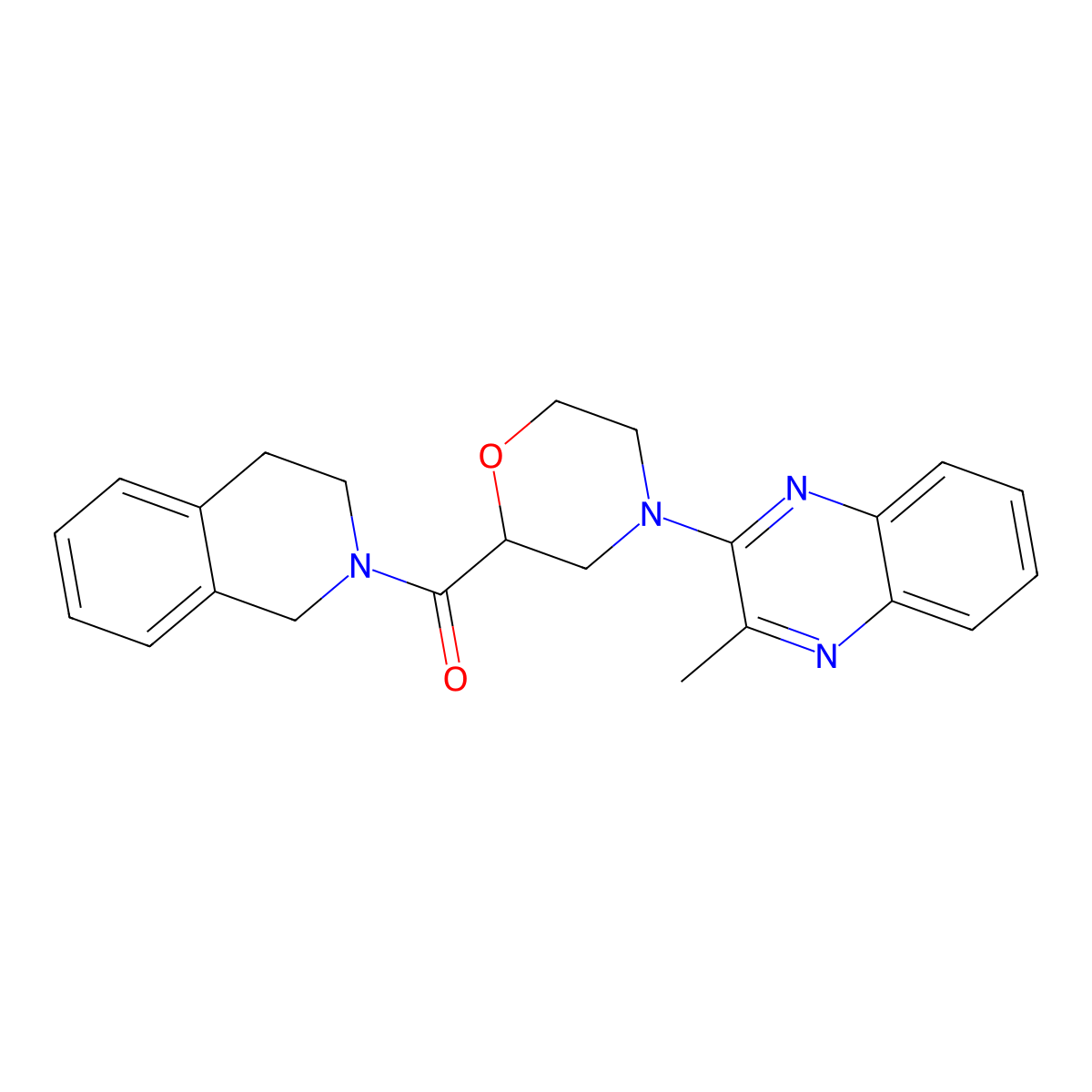 2-Methyl-3-[2-(1,2,3,4-tetrahydroisoquinoline-2-carbonyl)morpholin-4-yl]quinoxaline molecular structure, CAS 3054415-78-7