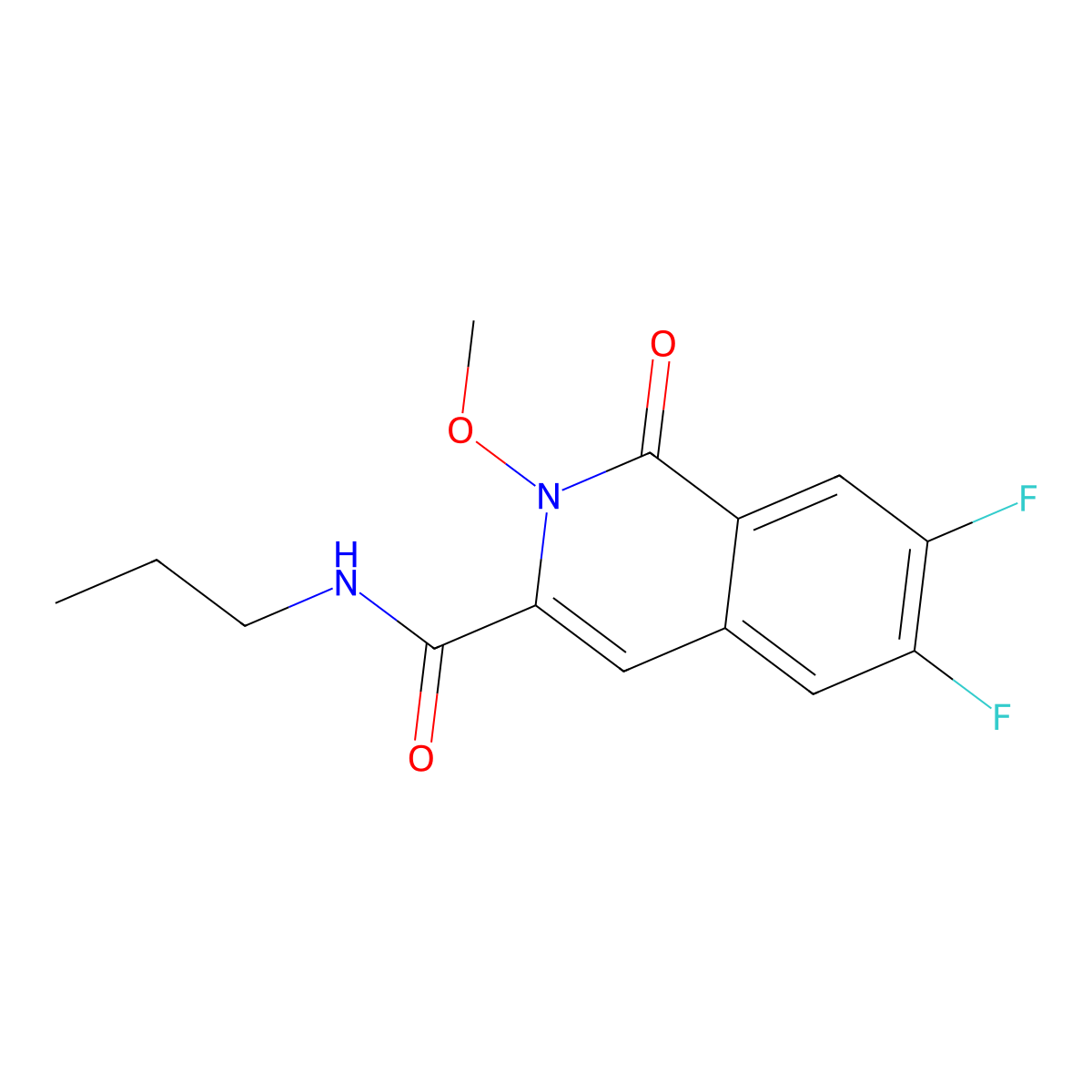 6,7-difluoro-2-methoxy-1-oxo-N-propyl-1,2-dihydroisoquinoline-3-carboxamide molecular structure, CAS 3054415-85-6