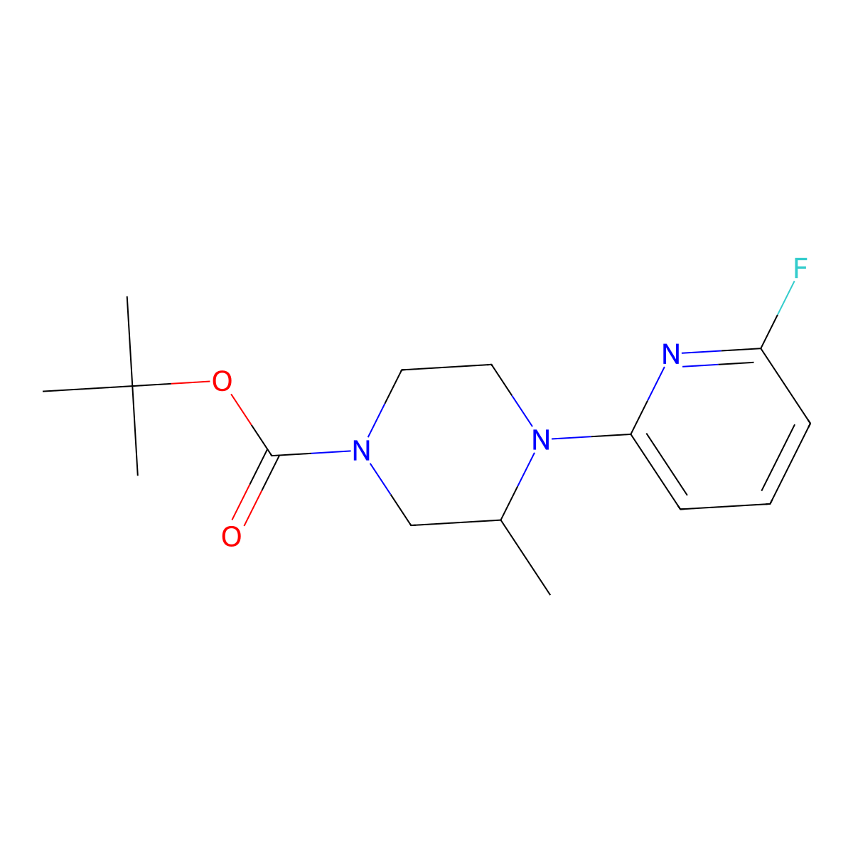 Tert-butyl 4-(6-fluoropyridin-2-yl)-3-methylpiperazine-1-carboxylate molecular structure, CAS 3054415-86-7
