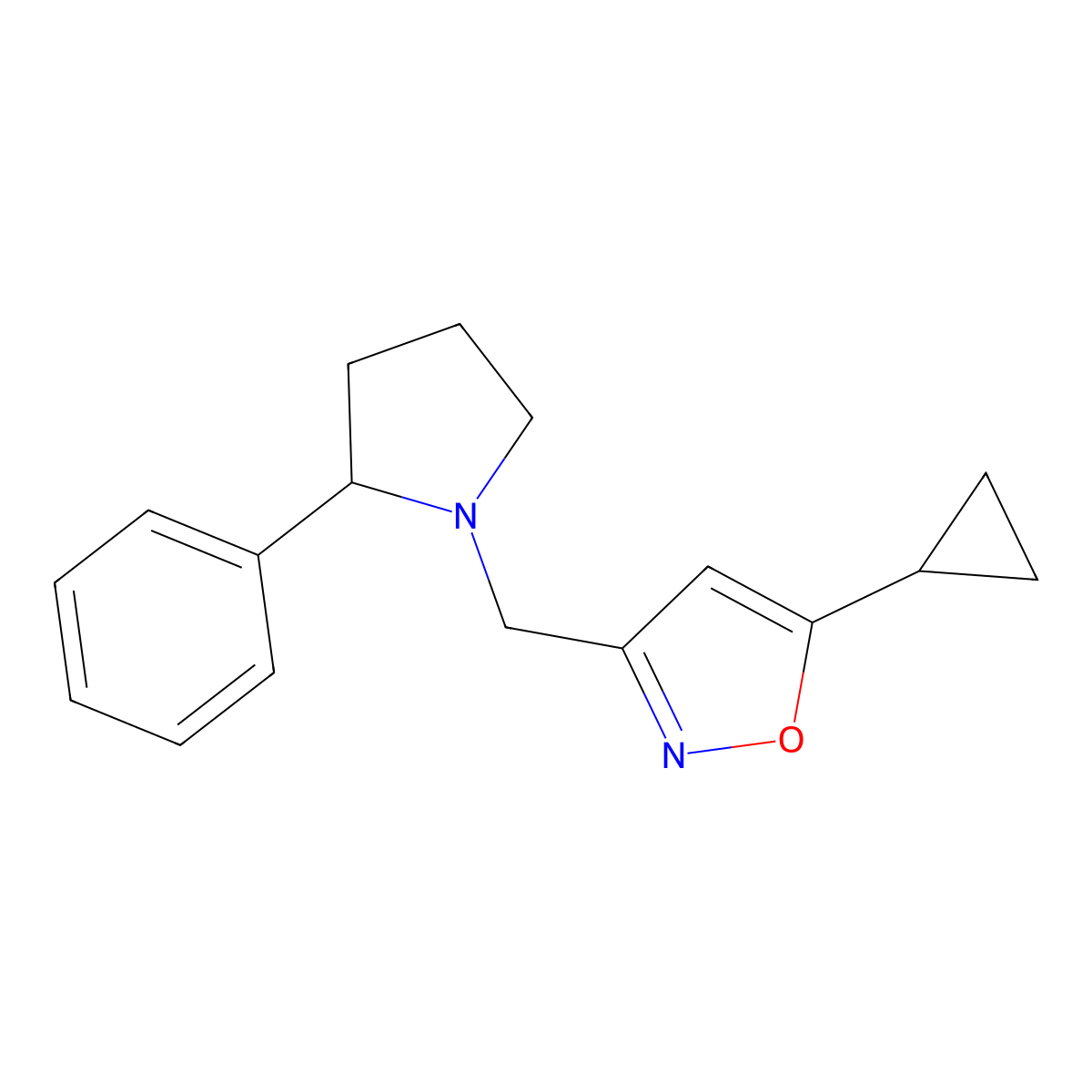 5-Cyclopropyl-3-[(2-phenylpyrrolidin-1-yl)methyl]-1,2-oxazole molecular structure, CAS 3054415-87-8