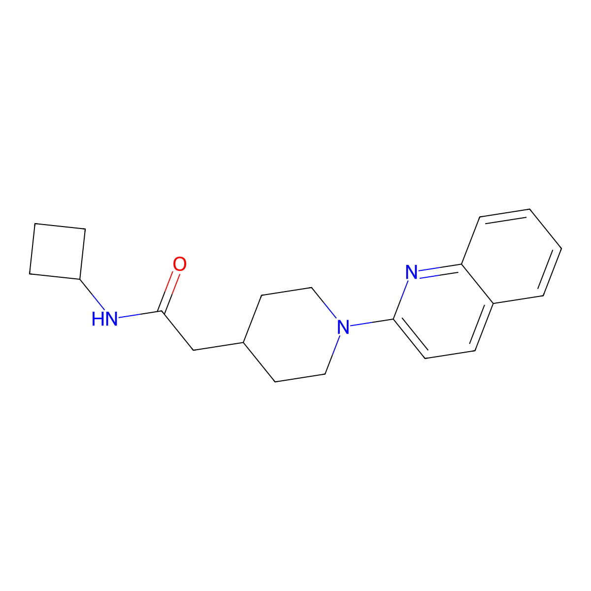 N-cyclobutyl-2-[1-(quinolin-2-yl)piperidin-4-yl]acetamide molecular structure, CAS 3054415-89-0