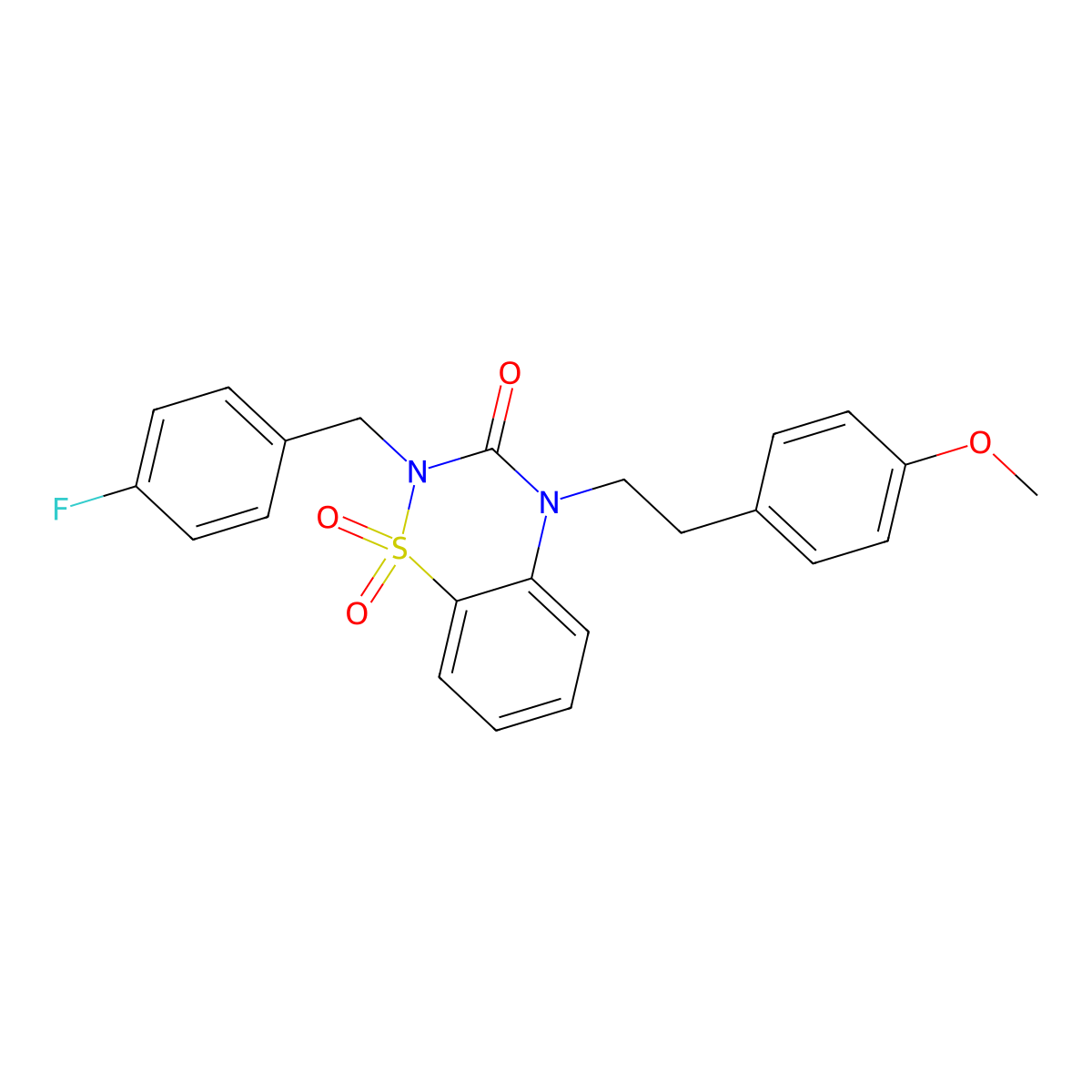 2-[(4-fluorophenyl)methyl]-4-[2-(4-methoxyphenyl)ethyl]-3,4-dihydro-2H-1lambda,2,4-benzothiadiazine-1,1,3-trione molecular structure, CAS 3054415-90-3