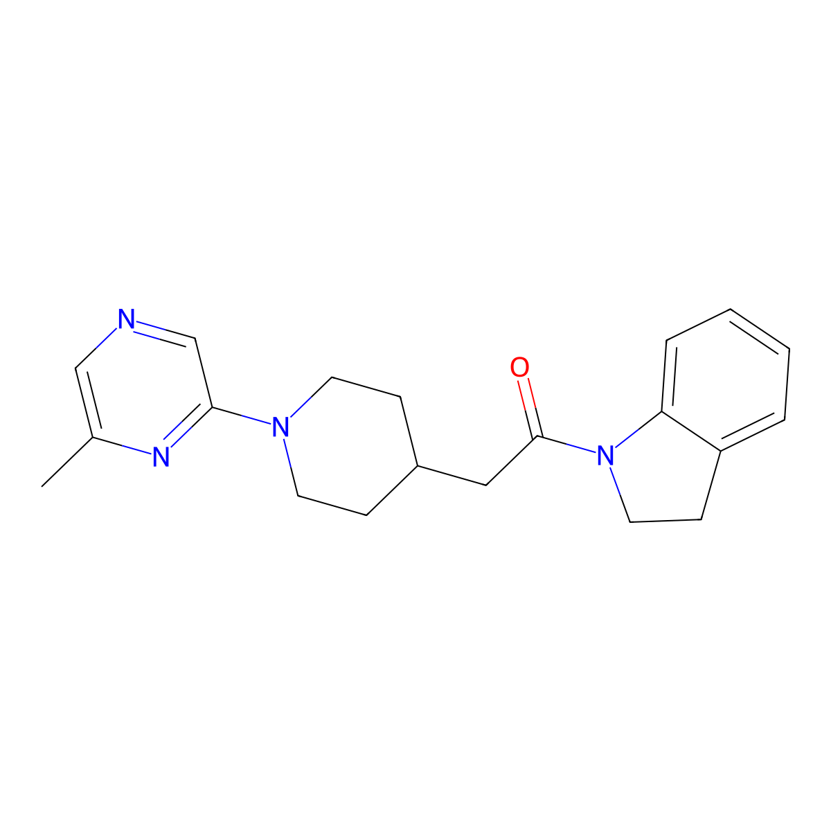 1-(2,3-dihydro-1H-indol-1-yl)-2-[1-(6-methylpyrazin-2-yl)piperidin-4-yl]ethan-1-one molecular structure, CAS 3054415-92-5