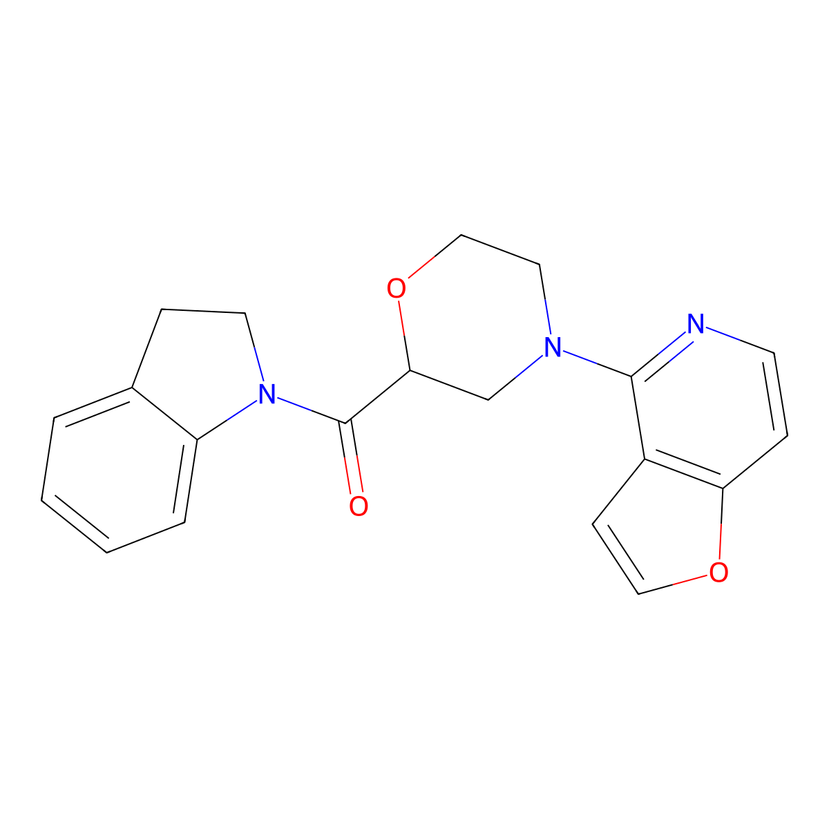 1-(4-{furo[3,2-c]pyridin-4-yl}morpholine-2-carbonyl)-2,3-dihydro-1H-indole molecular structure, CAS 3054415-97-0