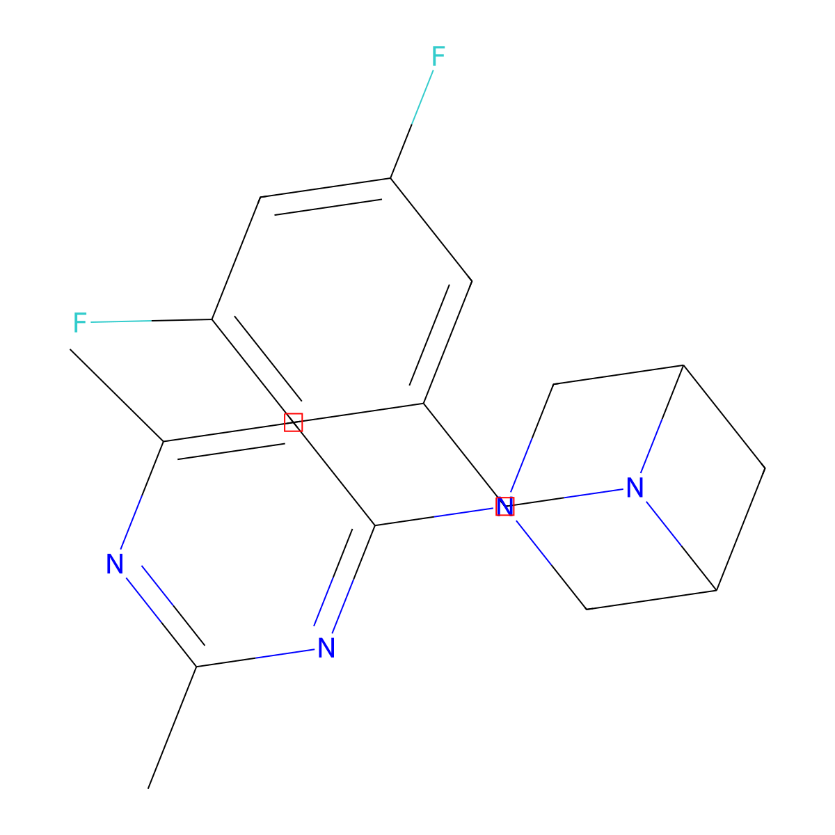 6-[(3,5-Difluorophenyl)methyl]-3-(2,6-dimethylpyrimidin-4-yl)-3,6-diazabicyclo[3.1.1]heptane molecular structure, CAS 3054415-98-1