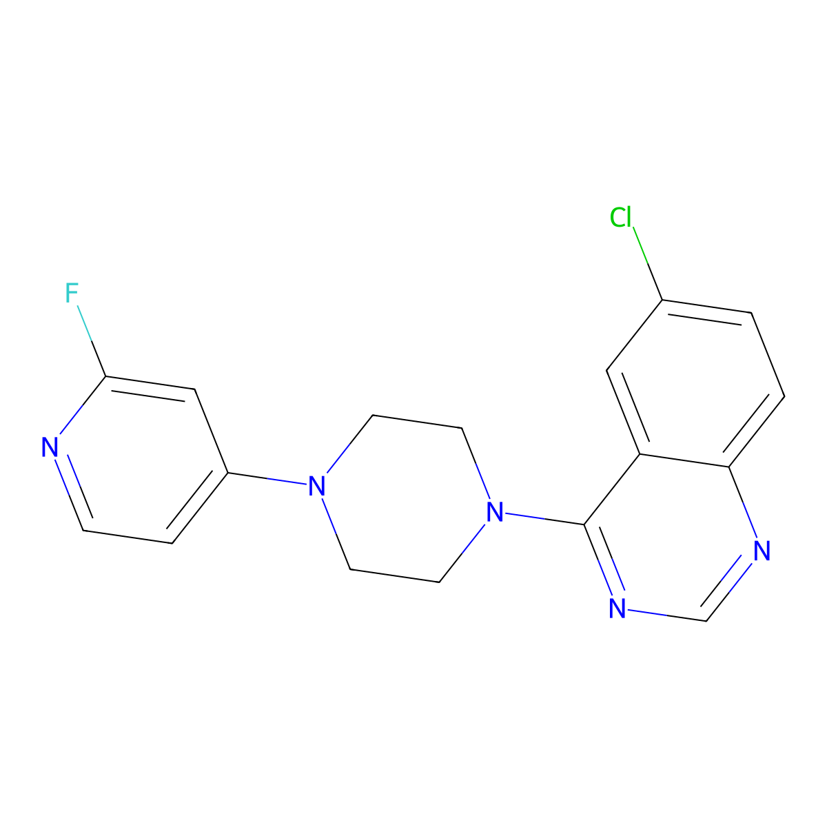 6-Chloro-4-[4-(2-fluoropyridin-4-yl)piperazin-1-yl]quinazoline molecular structure, CAS 3054416-00-8