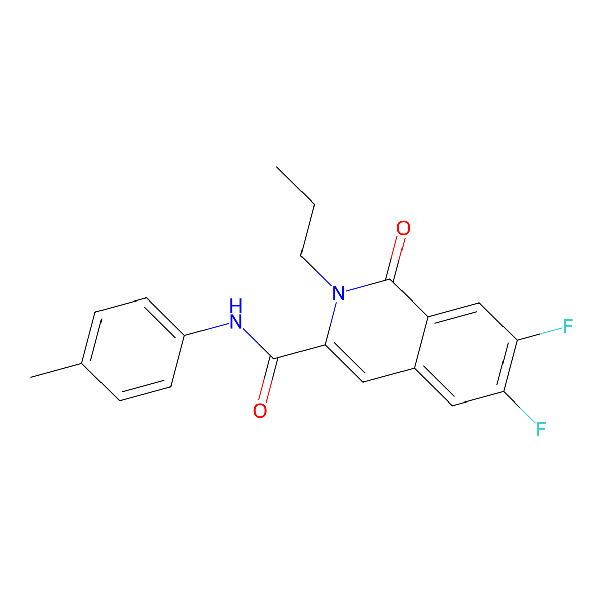 6,7-difluoro-N-(4-methylphenyl)-1-oxo-2-propyl-1,2-dihydroisoquinoline-3-carboxamide molecular structure, CAS 3054416-07-5