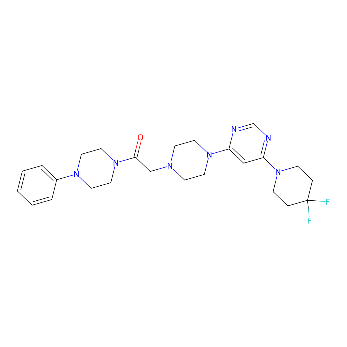 2-{4-[6-(4,4-Difluoropiperidin-1-yl)pyrimidin-4-yl]piperazin-1-yl}-1-(4-phenylpiperazin-1-yl)ethan-1-one molecular structure, CAS 3054416-11-1