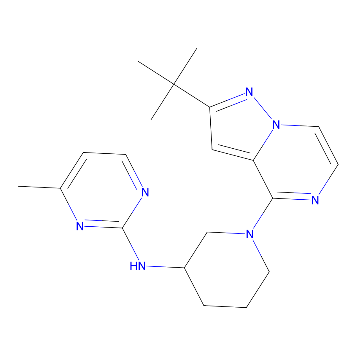 N-(1-{2-tert-butylpyrazolo[1,5-a]pyrazin-4-yl}piperidin-3-yl)-4-methylpyrimidin-2-amine molecular structure, CAS 3054416-14-4