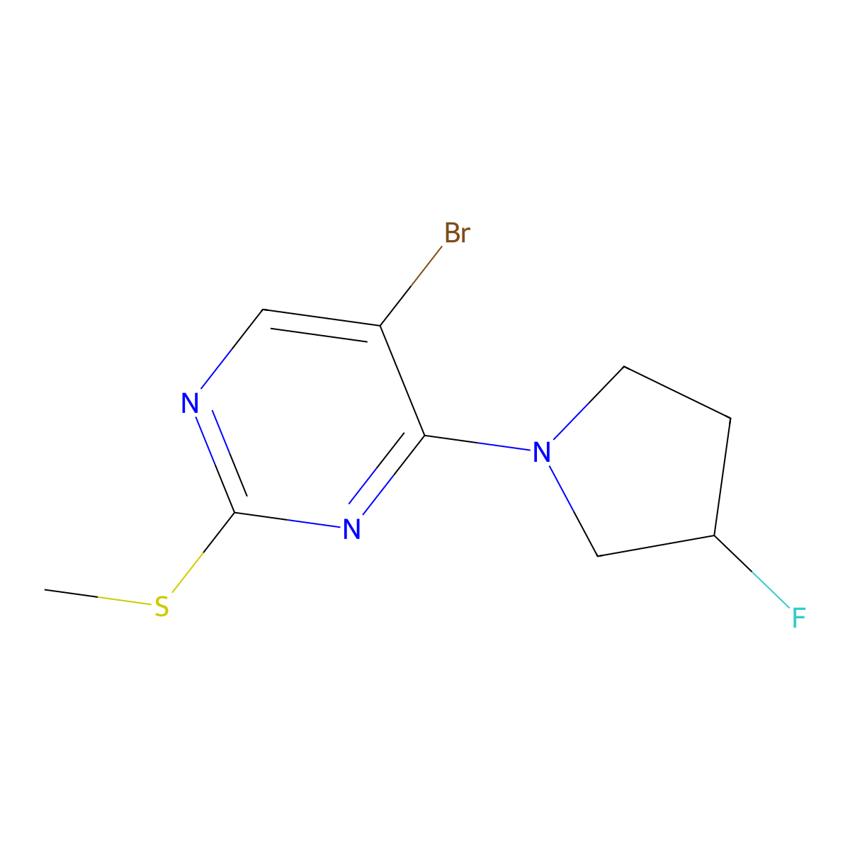 5-Bromo-4-(3-fluoropyrrolidin-1-yl)-2-(methylsulfanyl)pyrimidine molecular structure, CAS 3054416-19-9