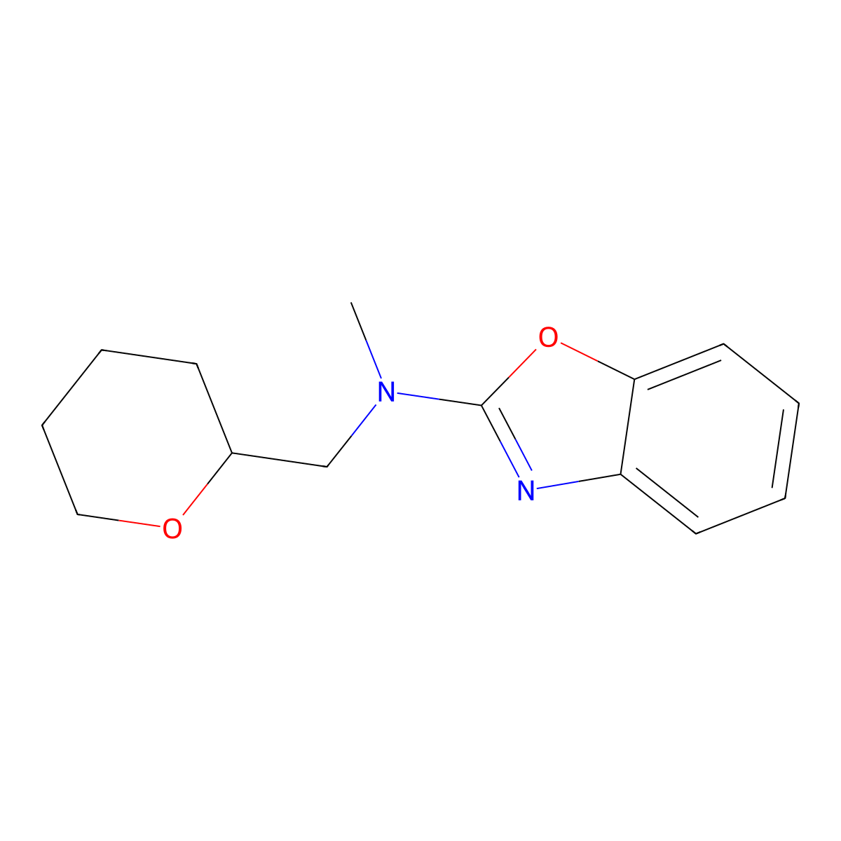 N-methyl-N-[(oxan-2-yl)methyl]-1,3-benzoxazol-2-amine molecular structure, CAS 3054416-20-2