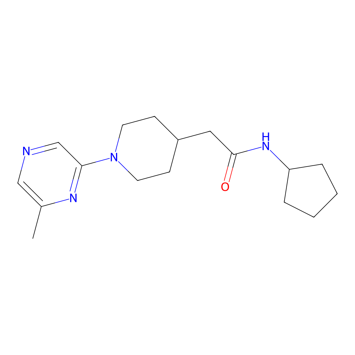 N-cyclopentyl-2-[1-(6-methylpyrazin-2-yl)piperidin-4-yl]acetamide molecular structure, CAS 3054416-23-5