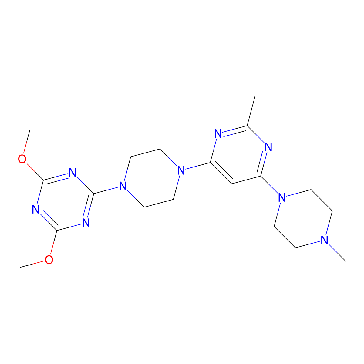 2,4-Dimethoxy-6-{4-[2-methyl-6-(4-methylpiperazin-1-yl)pyrimidin-4-yl]piperazin-1-yl}-1,3,5-triazine molecular structure, CAS 3054416-24-6