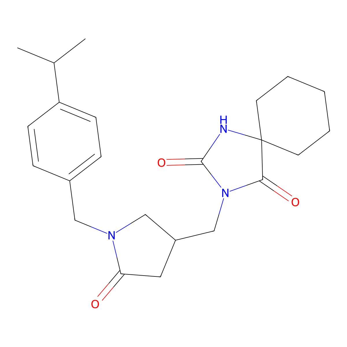 3-[(5-Oxo-1-{[4-(propan-2-yl)phenyl]methyl}pyrrolidin-3-yl)methyl]-1,3-diazaspiro[4.5]decane-2,4-dione molecular structure, CAS 3054416-26-8