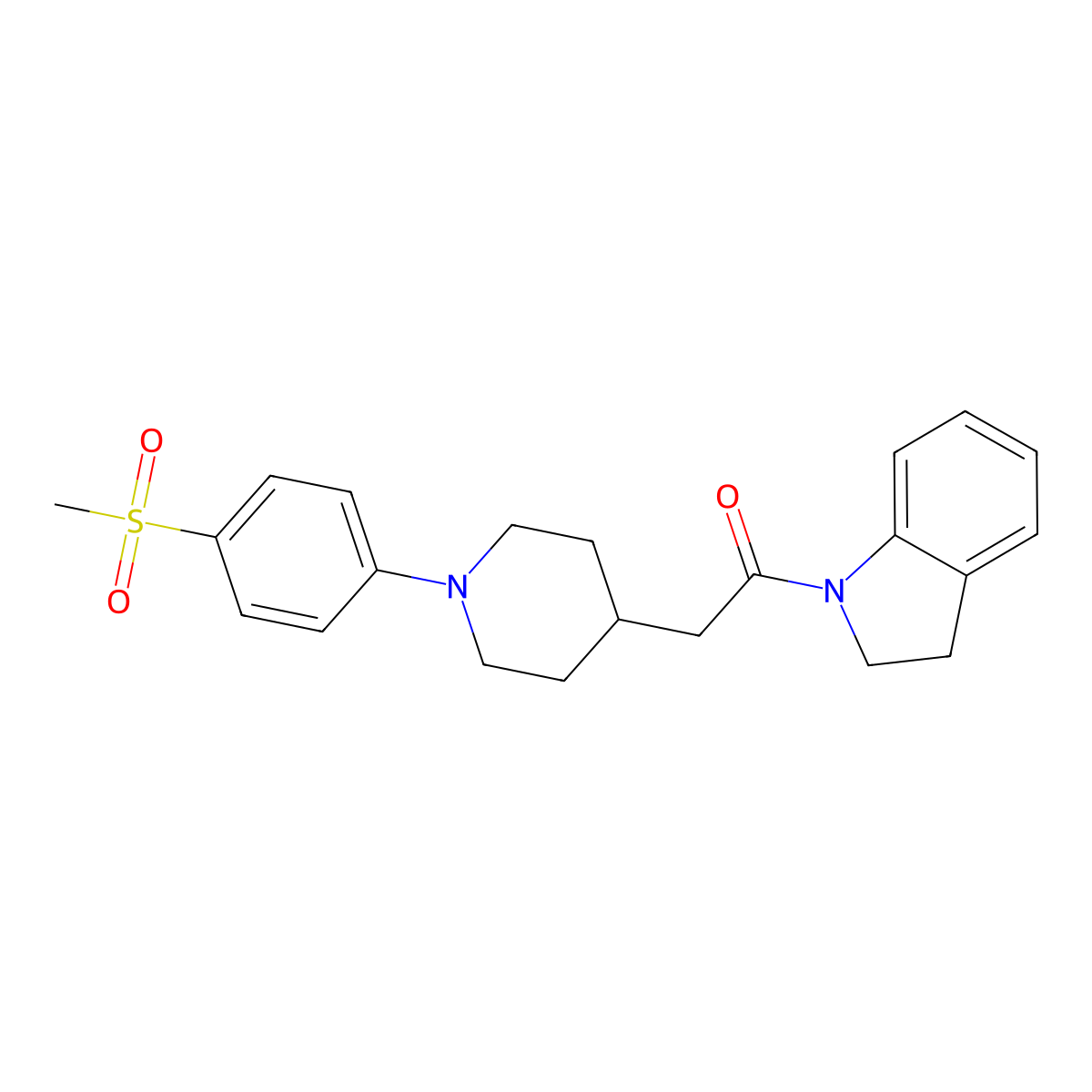1-(2,3-dihydro-1H-indol-1-yl)-2-[1-(4-methanesulfonylphenyl)piperidin-4-yl]ethan-1-one molecular structure, CAS 3054416-31-5