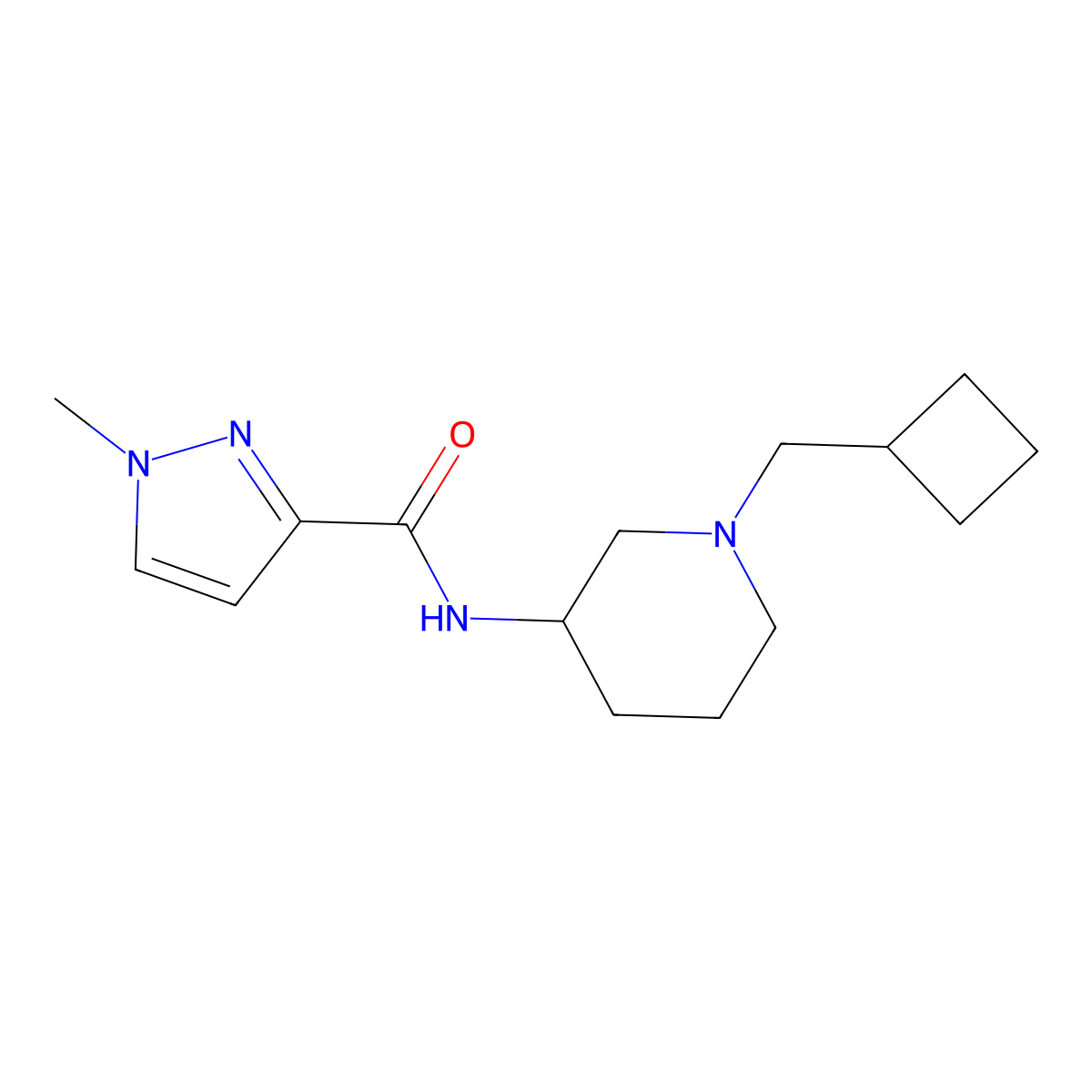 N-[1-(cyclobutylmethyl)piperidin-3-yl]-1-methyl-1H-pyrazole-3-carboxamide molecular structure, CAS 3054416-32-6