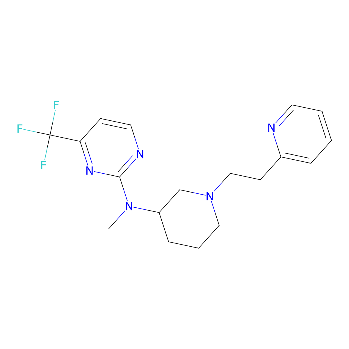 N-methyl-N-{1-[2-(pyridin-2-yl)ethyl]piperidin-3-yl}-4-(trifluoromethyl)pyrimidin-2-amine molecular structure, CAS 3054416-35-9