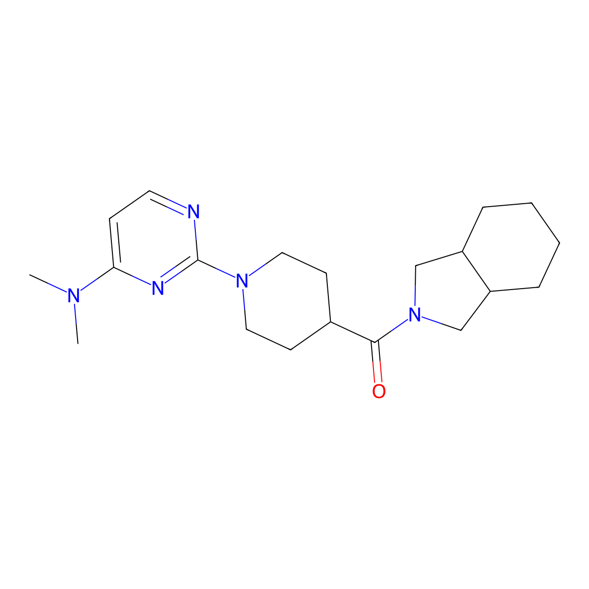N,N-dimethyl-2-[4-(octahydro-1H-isoindole-2-carbonyl)piperidin-1-yl]pyrimidin-4-amine molecular structure, CAS 3054416-38-2