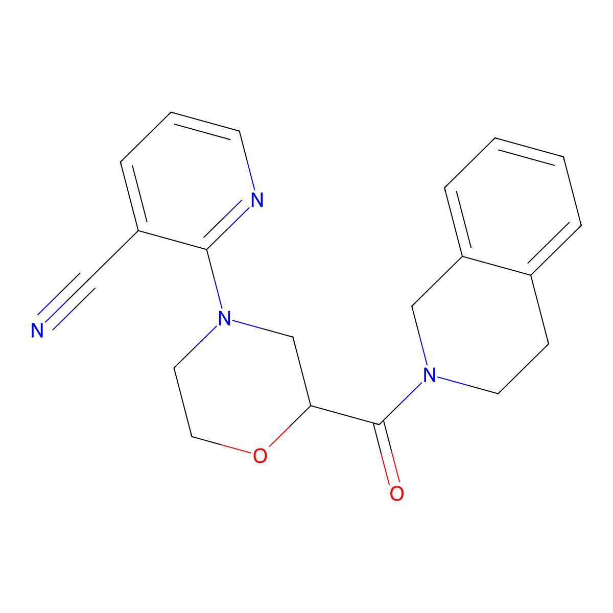 2-[2-(1,2,3,4-Tetrahydroisoquinoline-2-carbonyl)morpholin-4-yl]pyridine-3-carbonitrile molecular structure, CAS 3054416-41-7