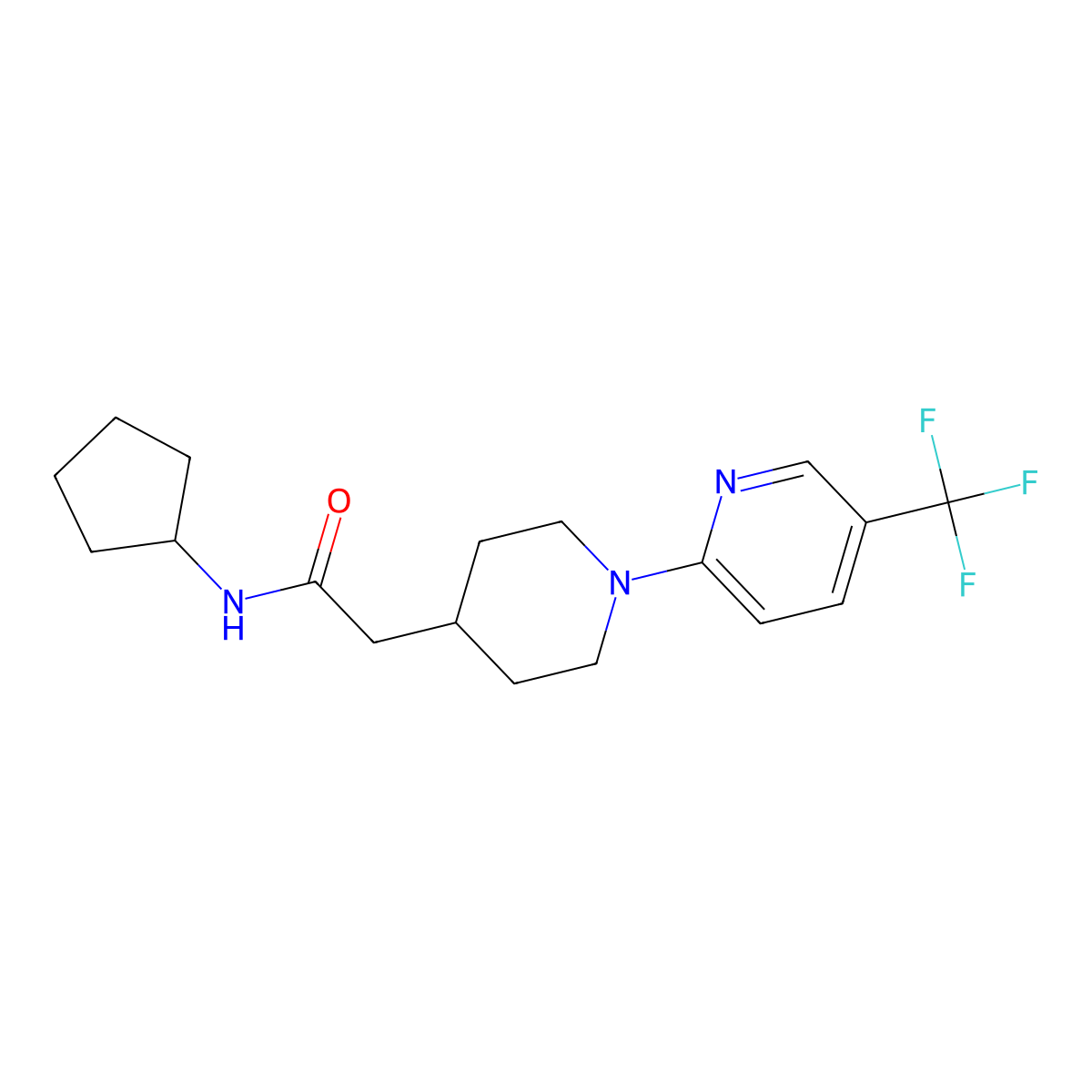 N-cyclopentyl-2-{1-[5-(trifluoromethyl)pyridin-2-yl]piperidin-4-yl}acetamide molecular structure, CAS 3054416-43-9