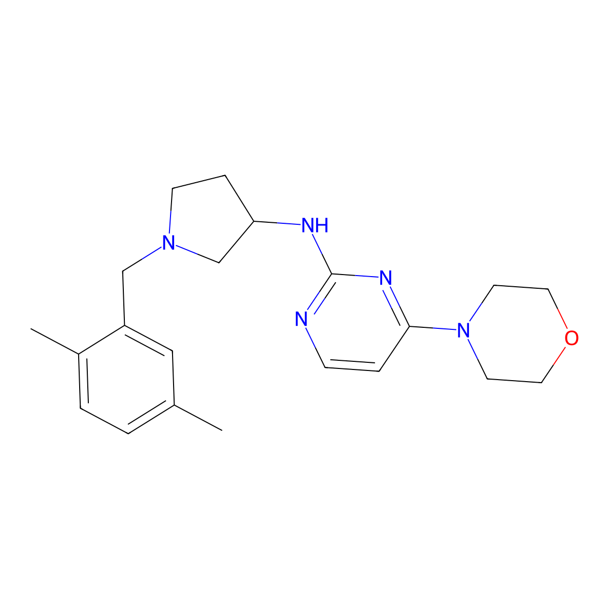 N-{1-[(2,5-dimethylphenyl)methyl]pyrrolidin-3-yl}-4-(morpholin-4-yl)pyrimidin-2-amine molecular structure, CAS 3054416-48-4