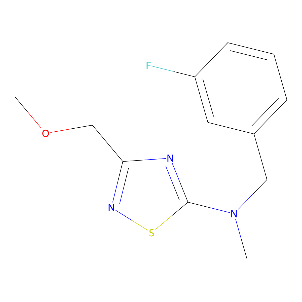 N-[(3-fluorophenyl)methyl]-3-(methoxymethyl)-N-methyl-1,2,4-thiadiazol-5-amine molecular structure, CAS 3054416-66-6