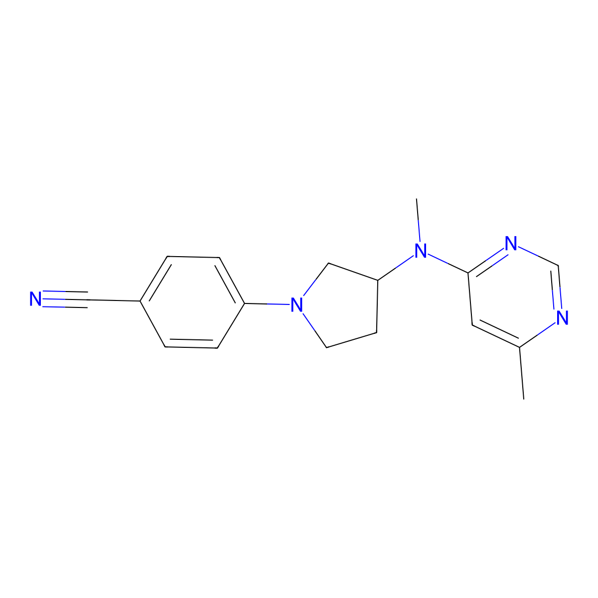 4-{3-[Methyl(6-methylpyrimidin-4-yl)amino]pyrrolidin-1-yl}benzonitrile molecular structure, CAS 3054416-67-7