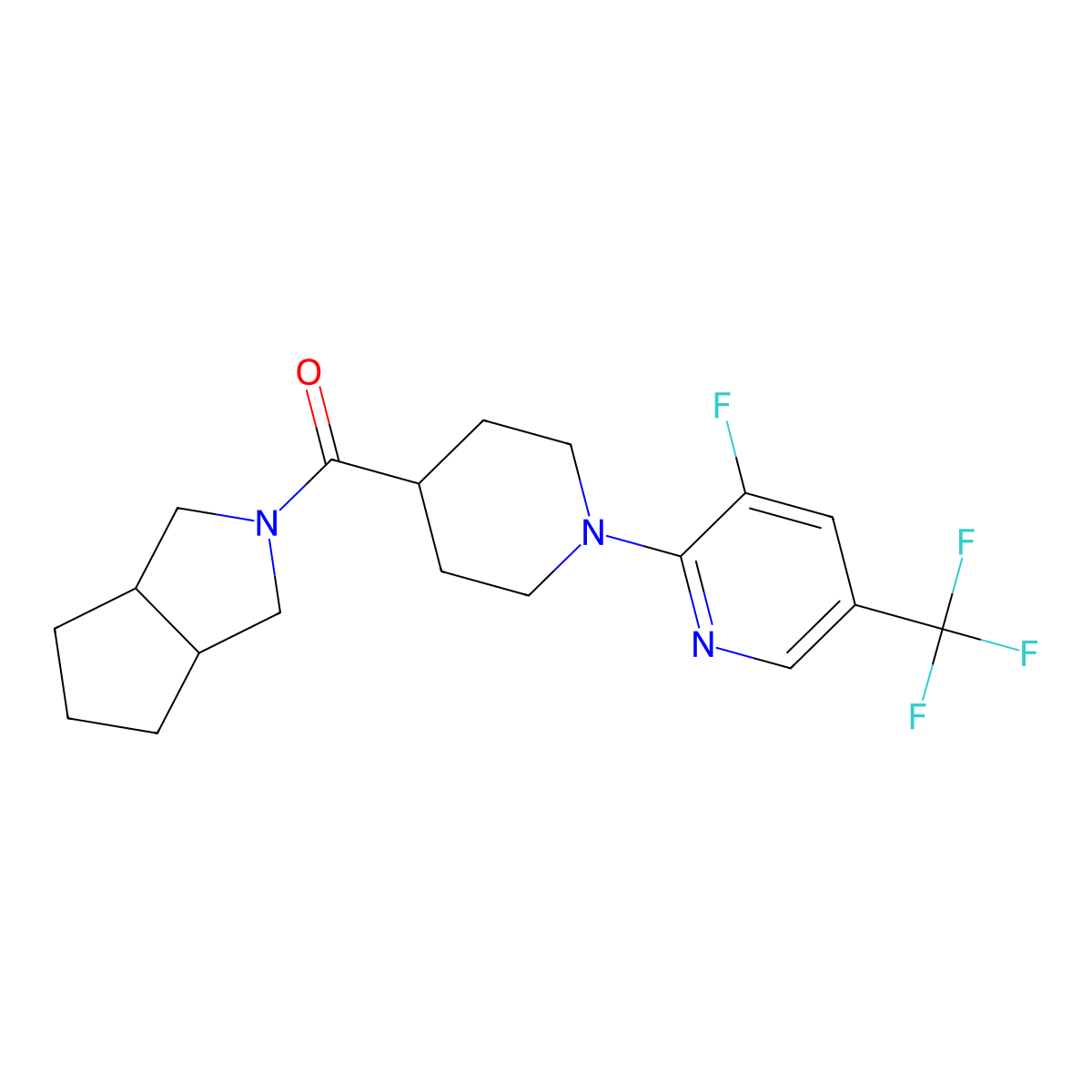3-Fluoro-2-(4-{octahydrocyclopenta[c]pyrrole-2-carbonyl}piperidin-1-yl)-5-(trifluoromethyl)pyridine molecular structure, CAS 3054416-68-8