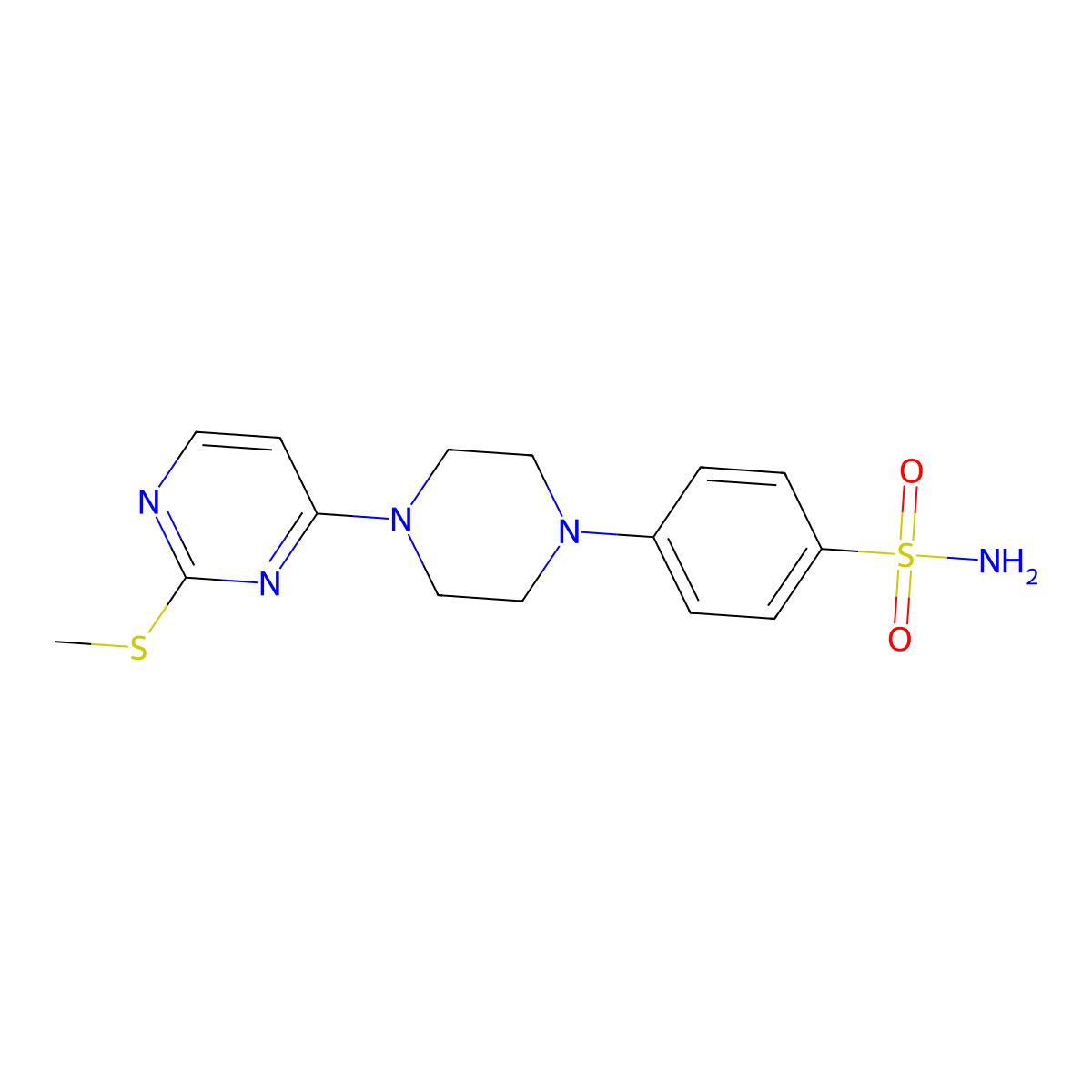 4-{4-[2-(Methylsulfanyl)pyrimidin-4-yl]piperazin-1-yl}benzene-1-sulfonamide molecular structure, CAS 3054416-69-9