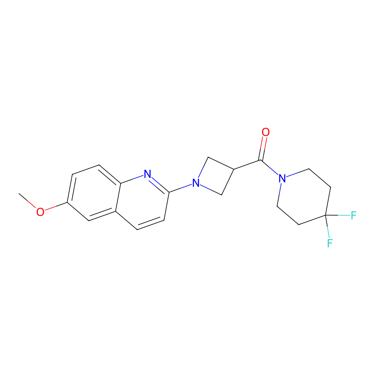 2-[3-(4,4-Difluoropiperidine-1-carbonyl)azetidin-1-yl]-6-methoxyquinoline molecular structure, CAS 3054416-71-3