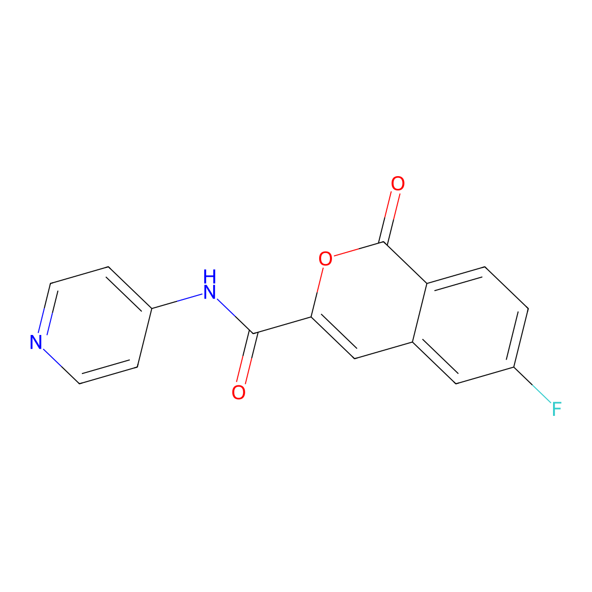 6-fluoro-1-oxo-N-(pyridin-4-yl)-1H-isochromene-3-carboxamide molecular structure, CAS 3054416-72-4